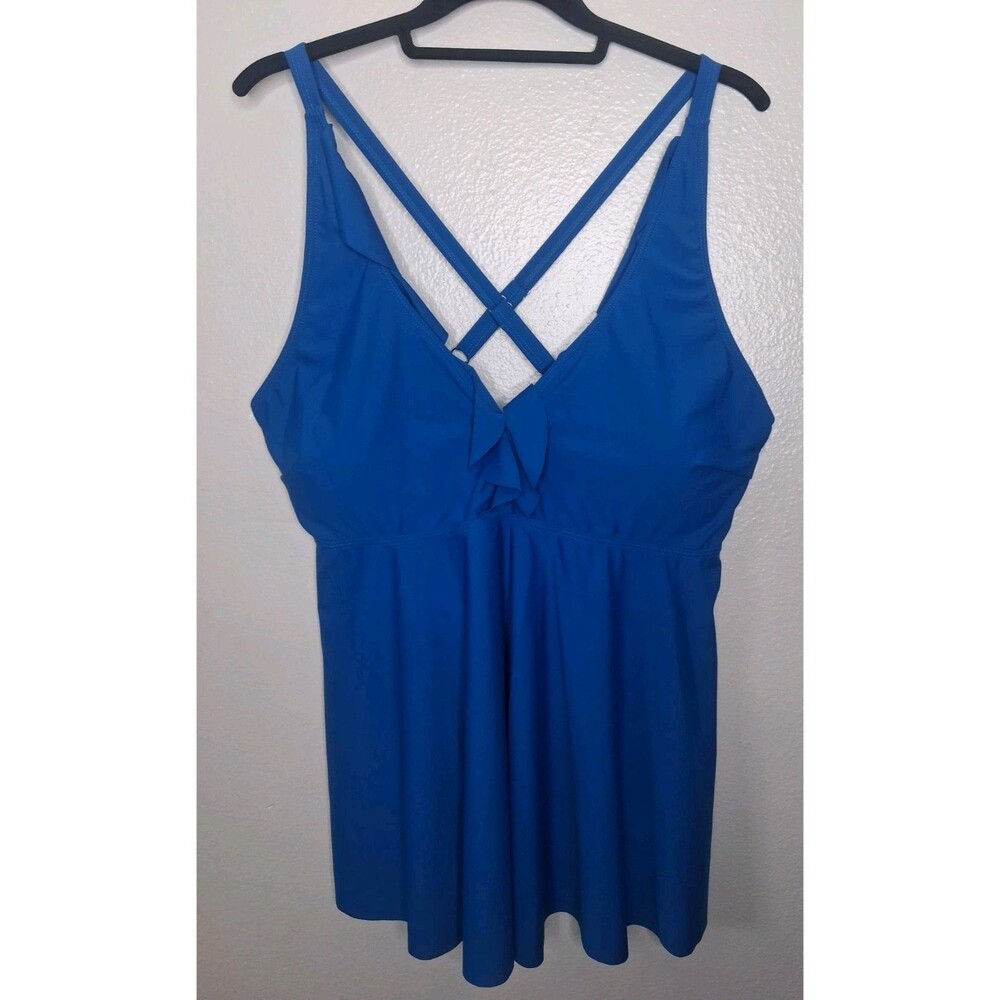 NWT B2PRITY Plus Size 3XL Ruffled Tankini Swim Top Blue Babydoll Style